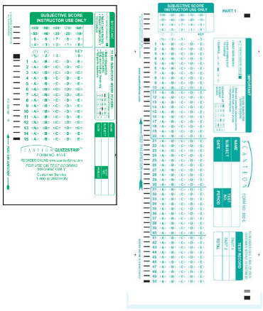 Photo of green scantron.